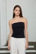 REVERSIBLE STRAPLESS SCRUNCH KNIT TOP: BLACK